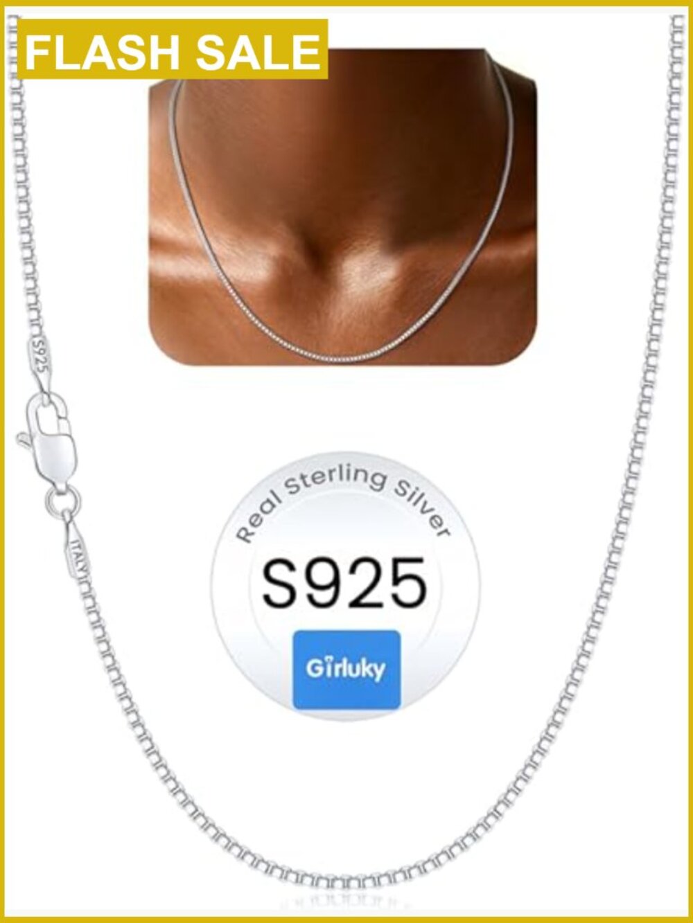 1.3mm Box Chain 925 Sterling Silver Necklace 14-26 Inch
